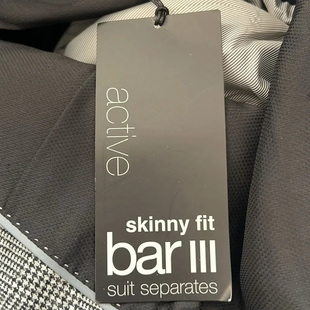 Bar III Glen Plaid Skinny-Fit Suit Jacket in Black-White, NWT, Size 44L